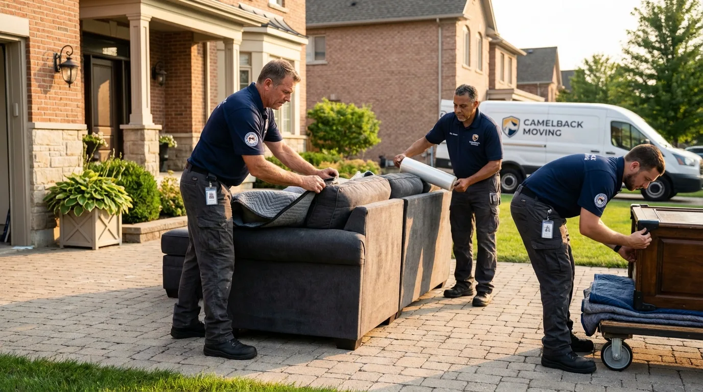 Large estate moving crew wrapping furniture in Hilo, HI